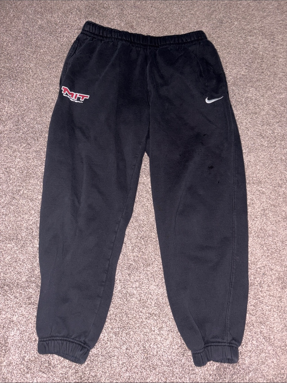 Nike Black Sweatpants with White Swoosh and Red MIT Accent